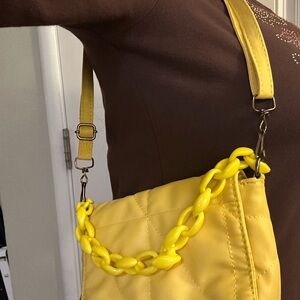 Vibrant Yellow Quilted Shoulder Bag with Chain Detail